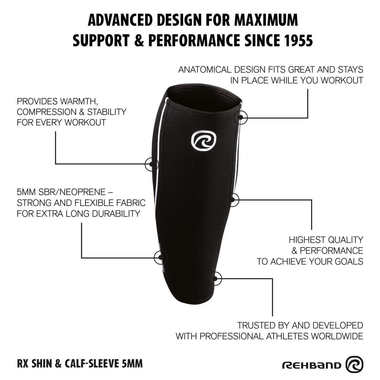 Rehband - RX Shin & Calf-Sleeve 5mm (SOLD INDIVIDUALLY)